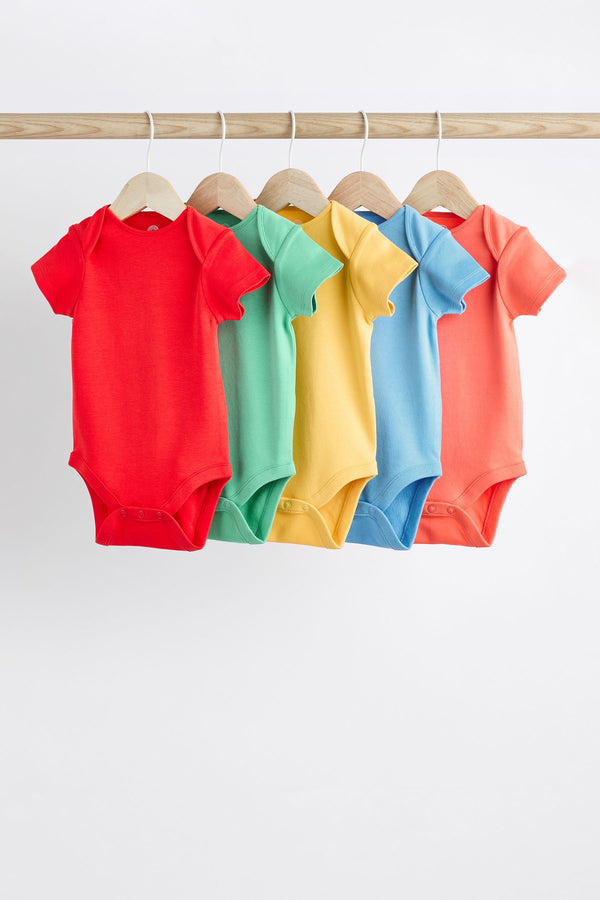 Bright Plain Short Sleeve Baby Bodysuits 5 Pack(immediate)