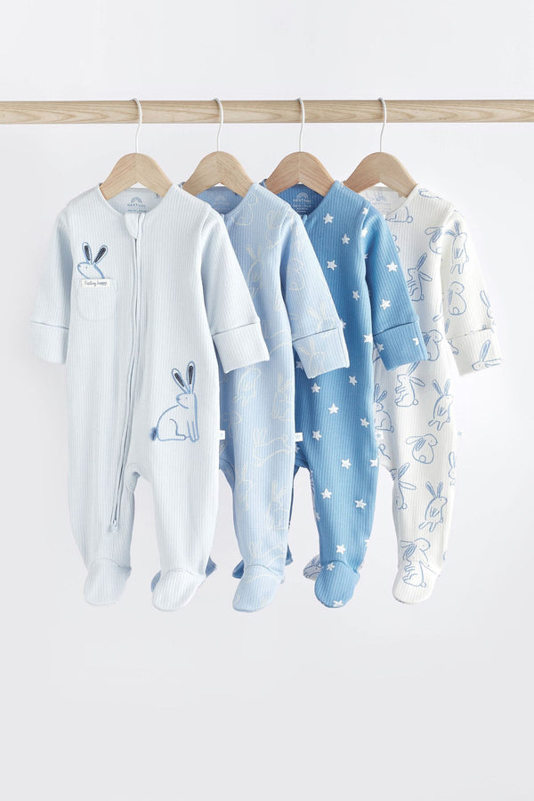 Blue Bunny Baby Zipped Sleepsuit 4 Pack (0mths-2yrs)