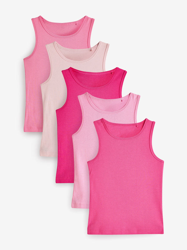 Bright Pink 100% Cotton Vests 5 Pack (1.5-16yrs)