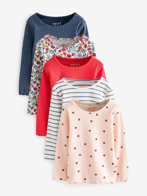 Navy Ribbed Long Sleeve Tops 5 Pack (3mths-7yrs)
