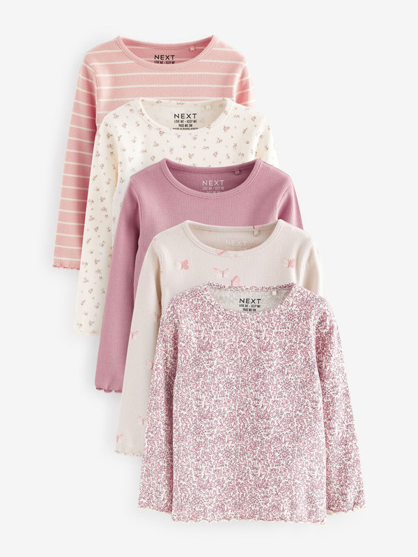 Pink Ribbed Long Sleeve Tops 5 Pack (3mths-7yrs)