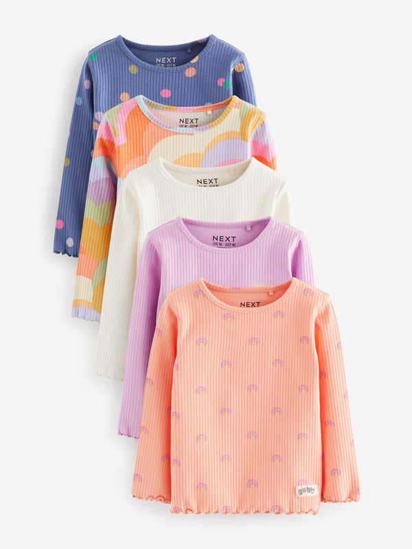 Orange Ribbed Long Sleeve Tops 5 Pack (3mths-7yrs)