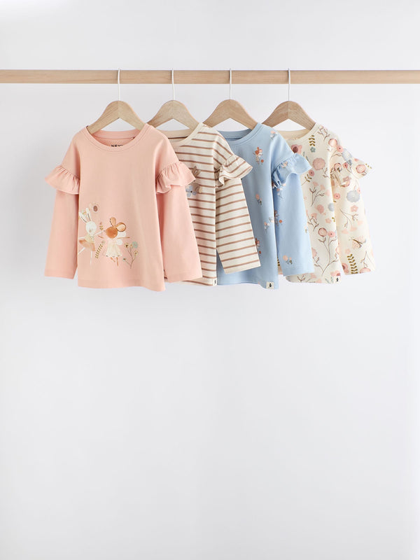 Pink Long Sleeve Frill 100% Cotton Tops 4 Pack (3mths-7yrs)