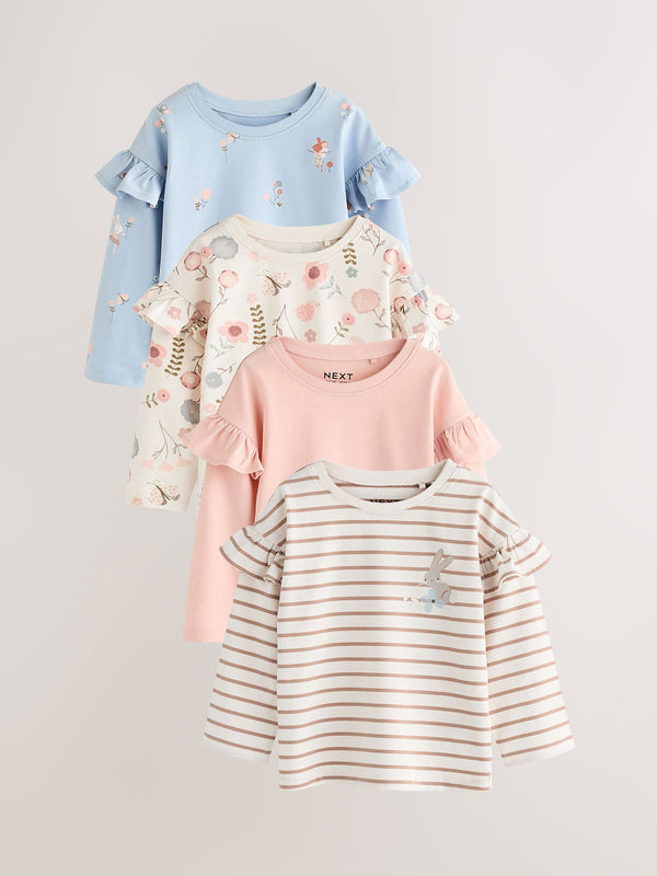 Pink Long Sleeve Frill Tops 4 Pack (3mths-7yrs)