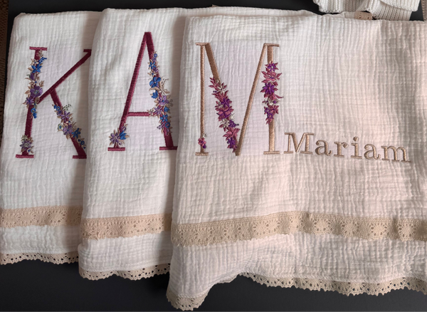 Customized cream muslin baby blanket