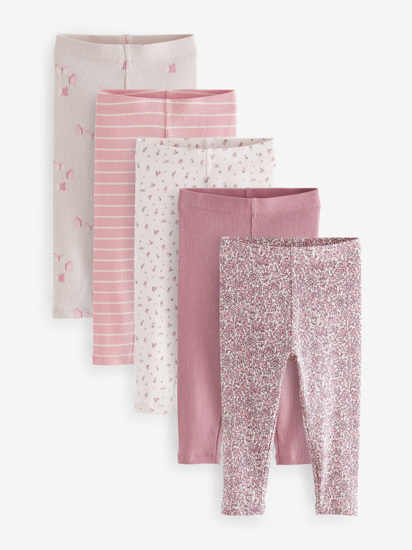 Pink Ribbed Leggings 5 Pack (3mths-7yrs)