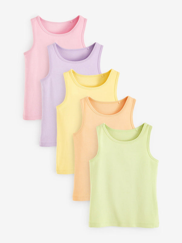 Multi Pastel 100% Cotton Vests 5 Pack (1.5-16yrs)