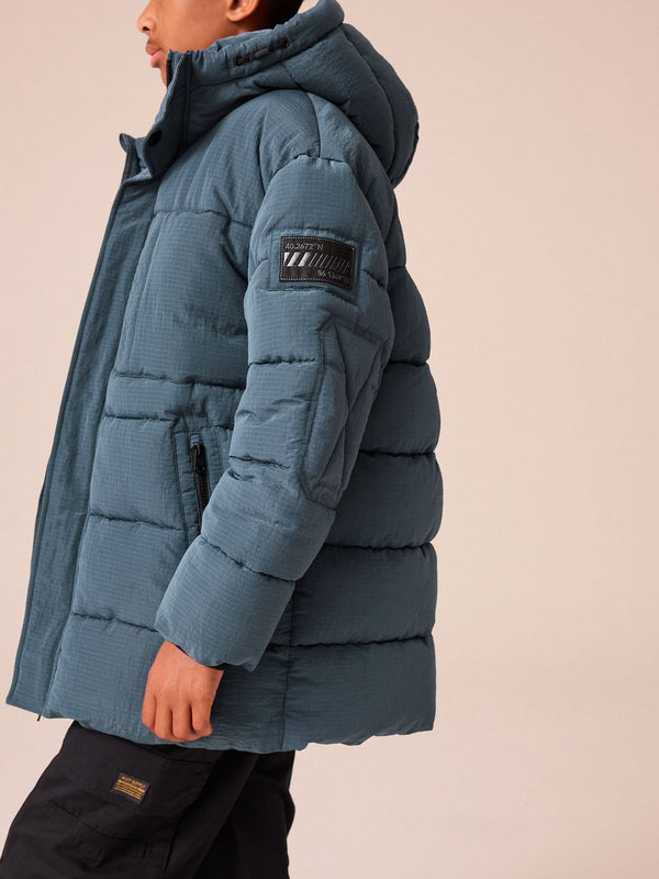 Teal Blue Utility Fleece Lined Hooded Padded Puffer Coat (3-16yrs)