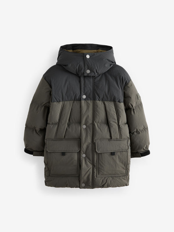 Khaki Green Premium Padded Hooded Puffer Coat (3-16yrs)
