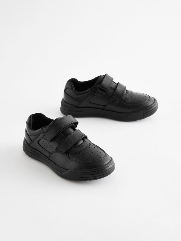 Black Leather Touch Fastening School Shoes