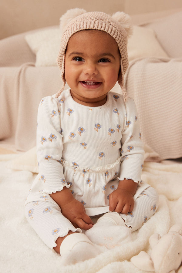 Blue/White Daisy Peplum Baby Top And Leggings Set