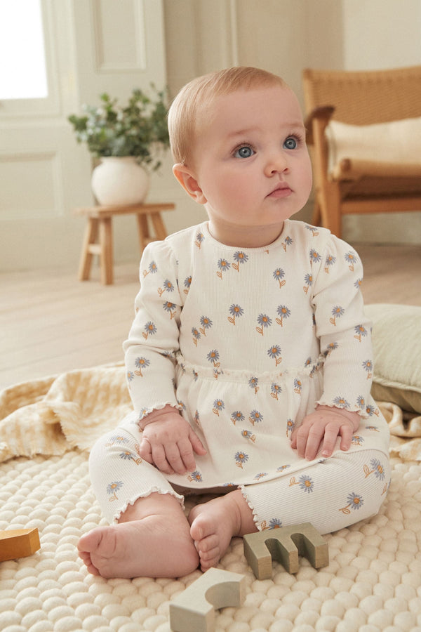 Blue/White Daisy Peplum Baby Top And Leggings Set