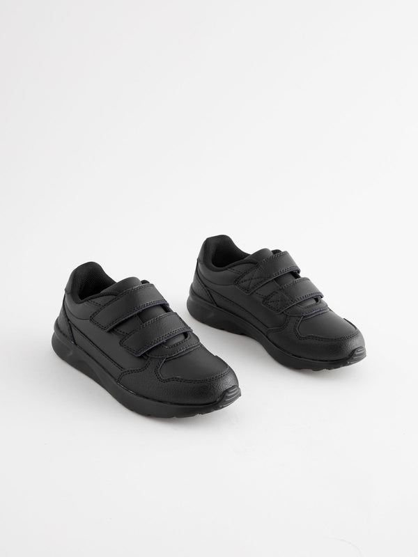 Black Wide Fit (G) Touch Fastening Leather School Shoes