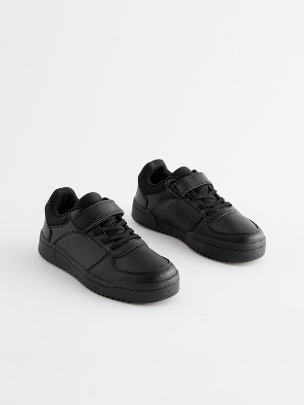 Black Wide Fit (G) 1 Strap Elastic Lace School Shoes