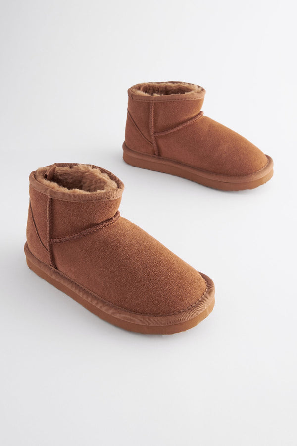 Tan Brown Warm Lined Suede Slipper Boots