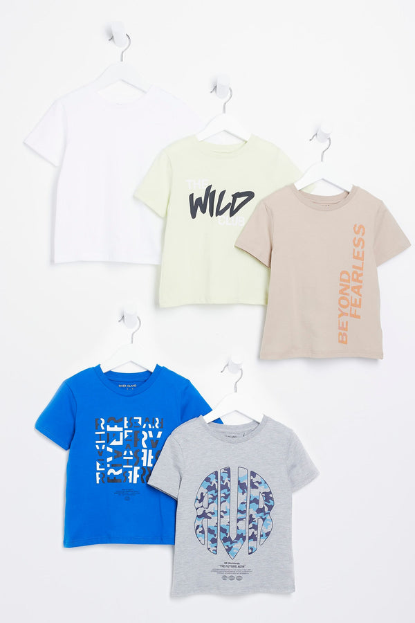 River Island Boys 100% Cotton Multi-Colour Wild T-Shirts 5 Pack