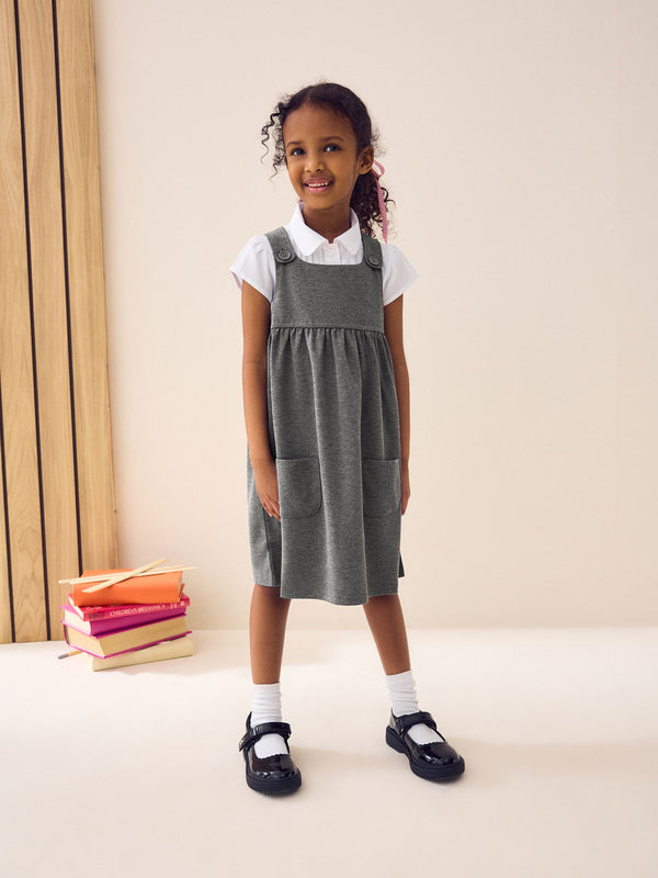 Grey Jersey Stretch Pinafore School Dress (3-14yrs)