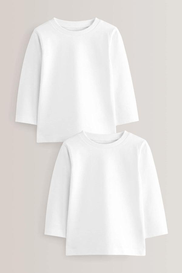 White 100% Cotton Long Sleeve T-Shirts 2 Pack (3mths-7yrs)