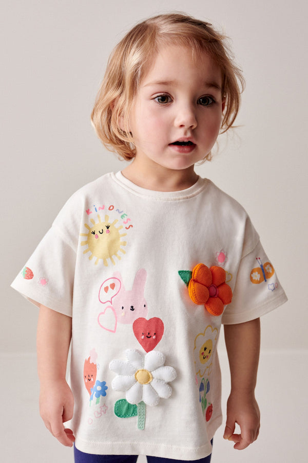 White Flower Short Sleeve Padded Applique 100% Cotton T-Shirt (3mths-7yrs)