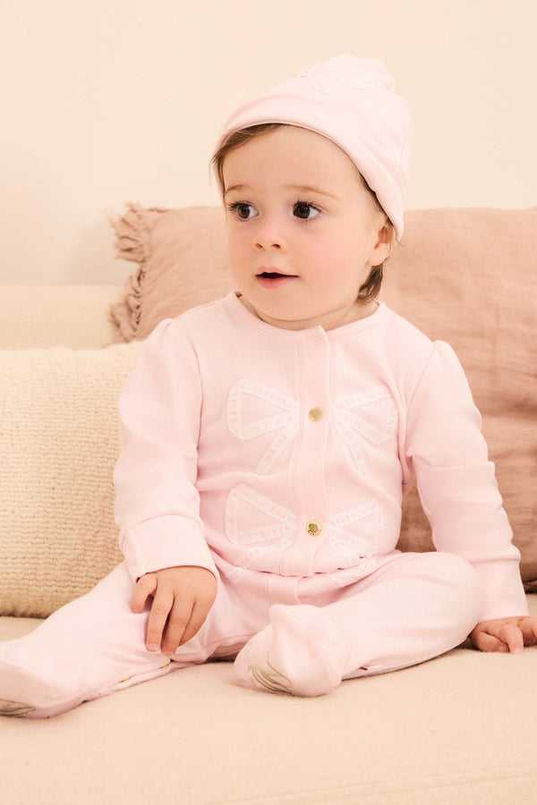 Pink Baker by Ted Baker Bow Sleepsuit And Hat Set