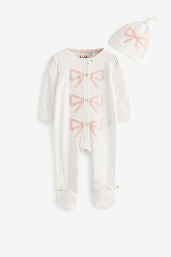 Baker by Ted Baker Bow 100% Cotton Sleepsuit And Hat Set