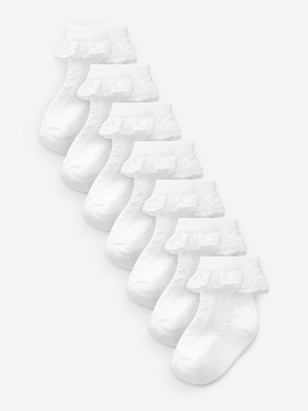 White Lace Baby Socks 7 Pack (0mths-2yrs)