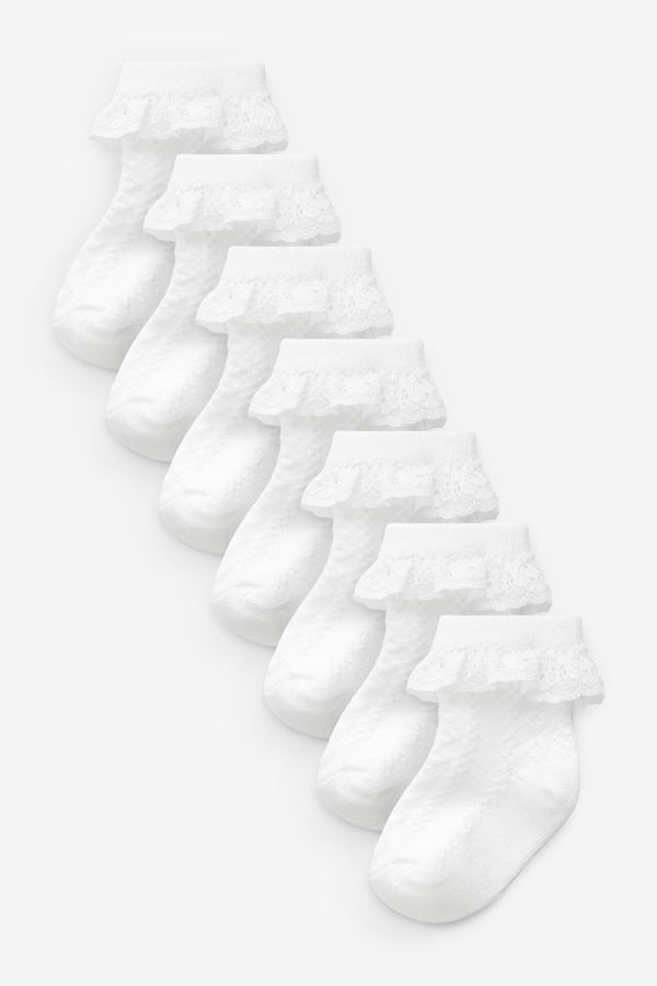 White Baby Lace Socks 7 Pack (0mths-2yrs)