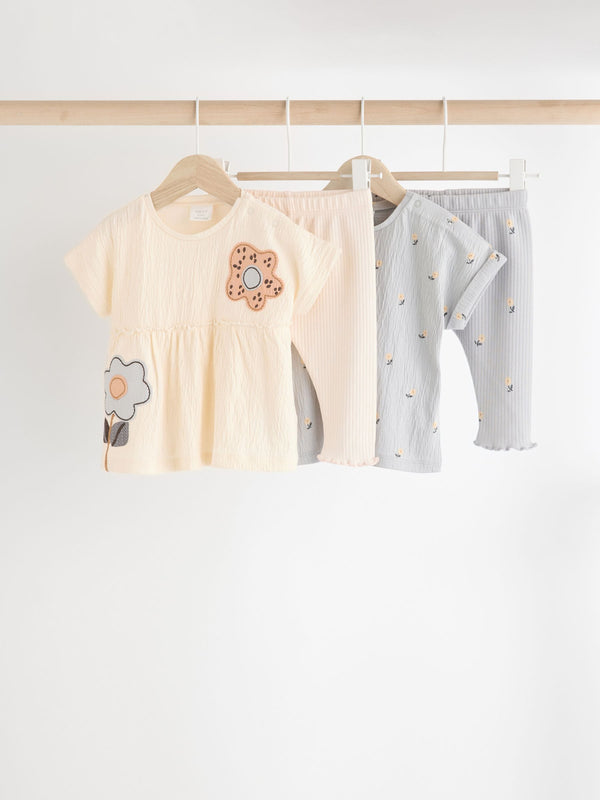 Mono Floral Baby Print 100% Cotton T-Shirts And Leggings 4 Piece Set