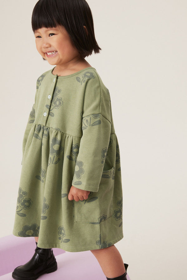 Khaki/Green Long Sleeves Sweat Dress (3mths-7yrs)