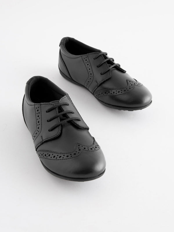 Black Matt Wide Fit (G) School Leather Lace-Up Brogues