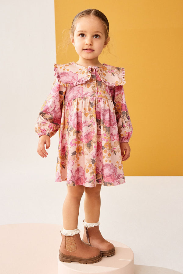 Pink Long Sleeve Collar Dress (3mths-7yrs)