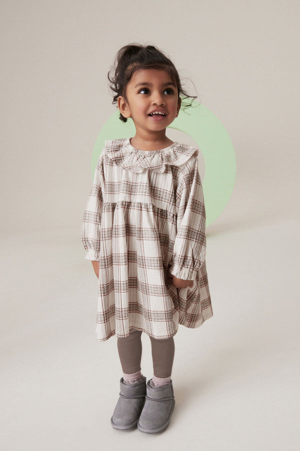 Cream Long Sleeve Collar Dress & Leggings Set (3mths-7yrs)