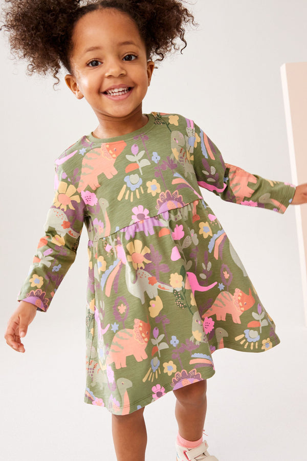 Green Character 100% Cotton Long Sleeve Jersey Dress (3mths-7yrs)