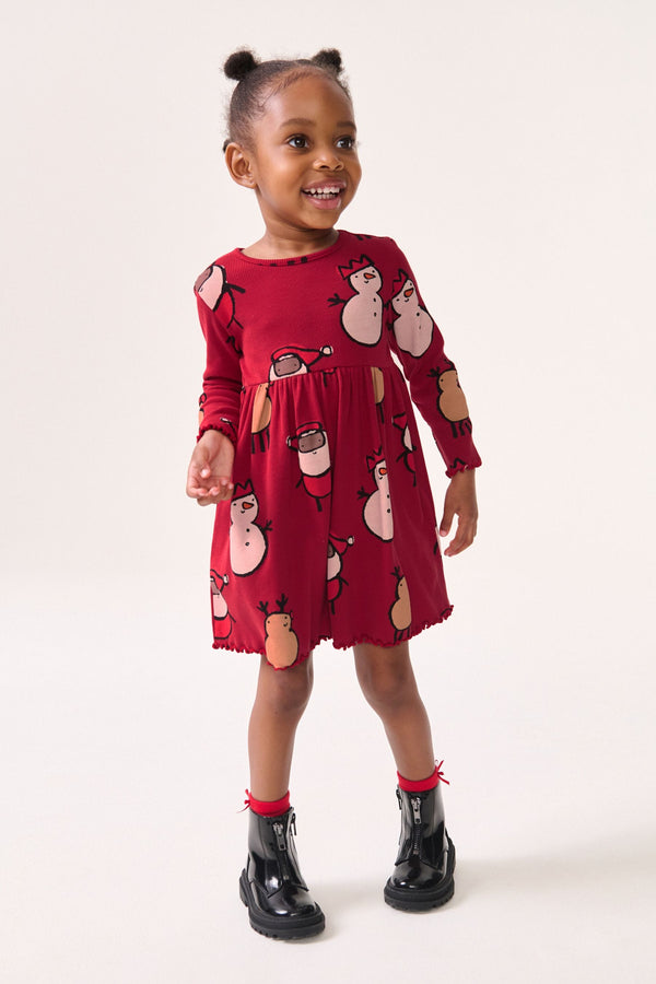 Red Long Sleeve Jersey 100% Cotton Christmas Dress (3mths-7yrs)