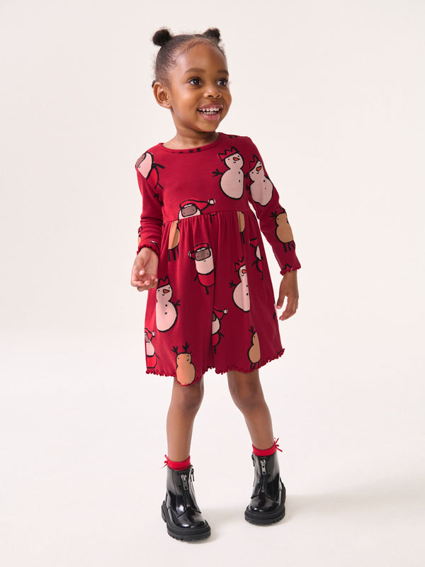 Red Long Sleeve Jersey Christmas Dress (3mths-7yrs)