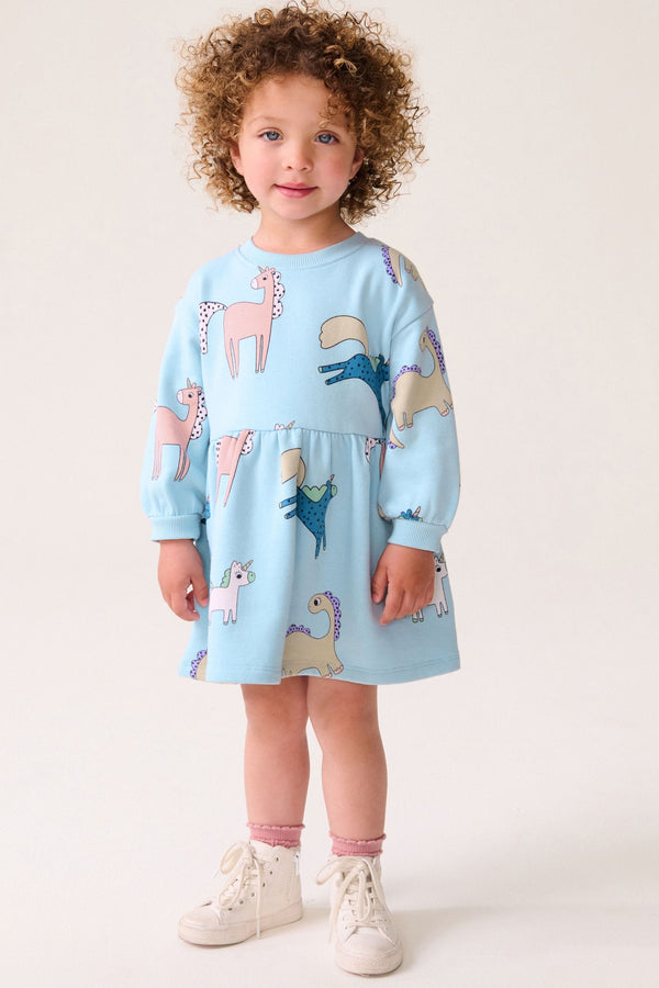 Pale Blue Long Sleeve Sweat Dress (3mths-7yrs)