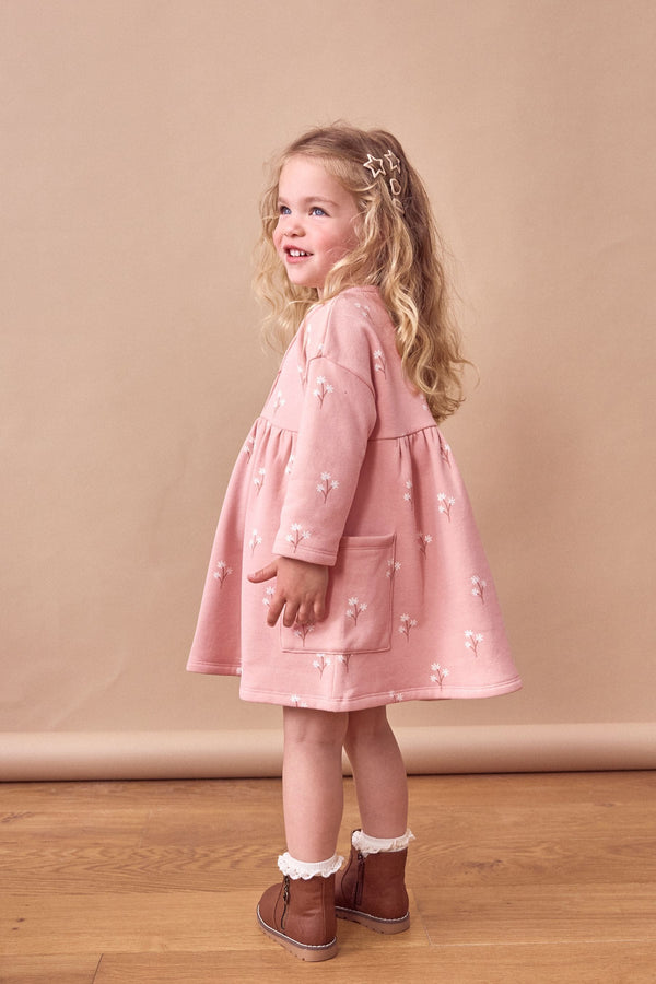 Pink 2-in-1 Long Sleeve  Pocket Jumper Dress (3mths-7yrs)