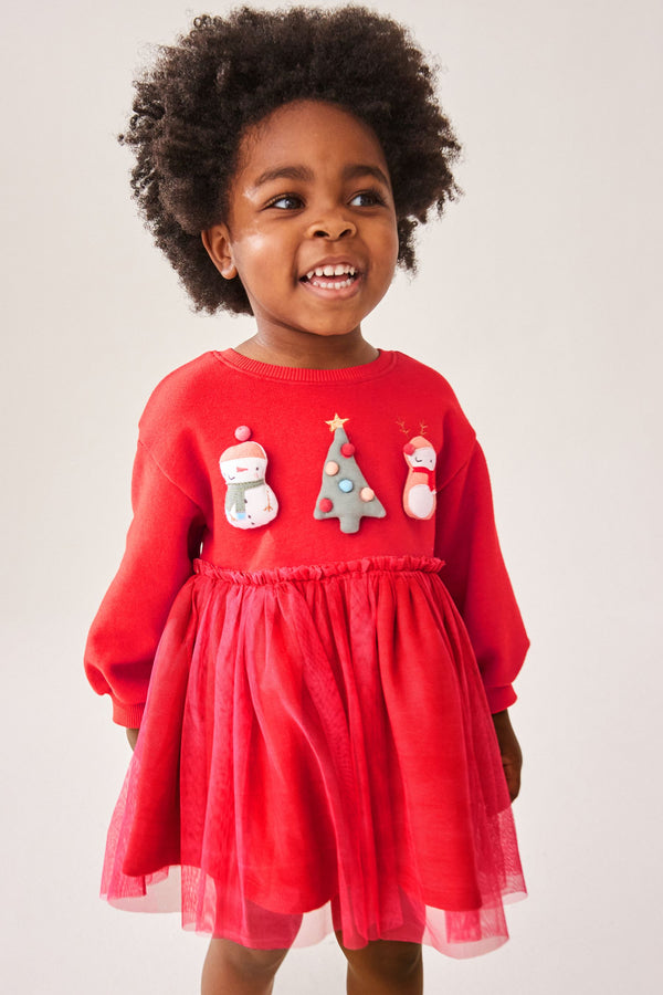 Red Christmas Mesh Sweat Dress (3mths-7yrs)