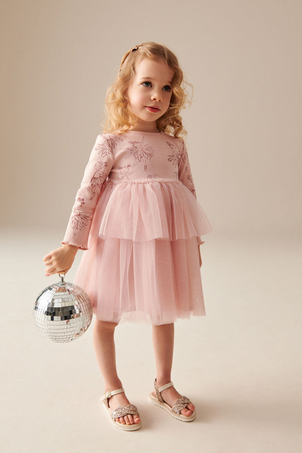 Pink Character Long Sleeve Mesh Dress (3mths-7yrs)