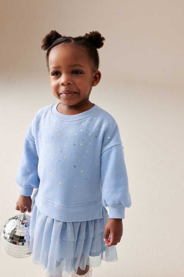 Pale Blue Sparkle Sweat Mesh Dress (3mths-7yrs)