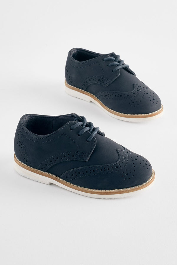 Navy Standard Fit (F) Smart Leather Brogue Shoes