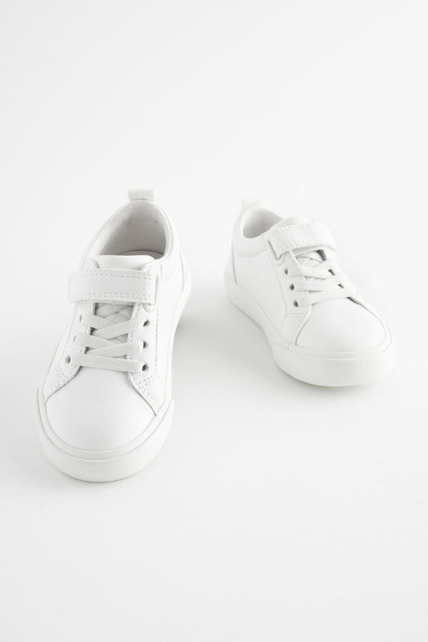 White Wide Fit (G) Touch Fastening Elastic Lace Trainers