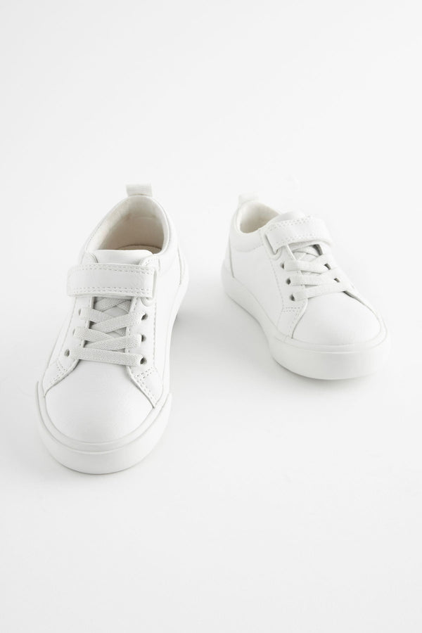 White Standard Fit (F) Touch Fastening Elastic Lace Trainers