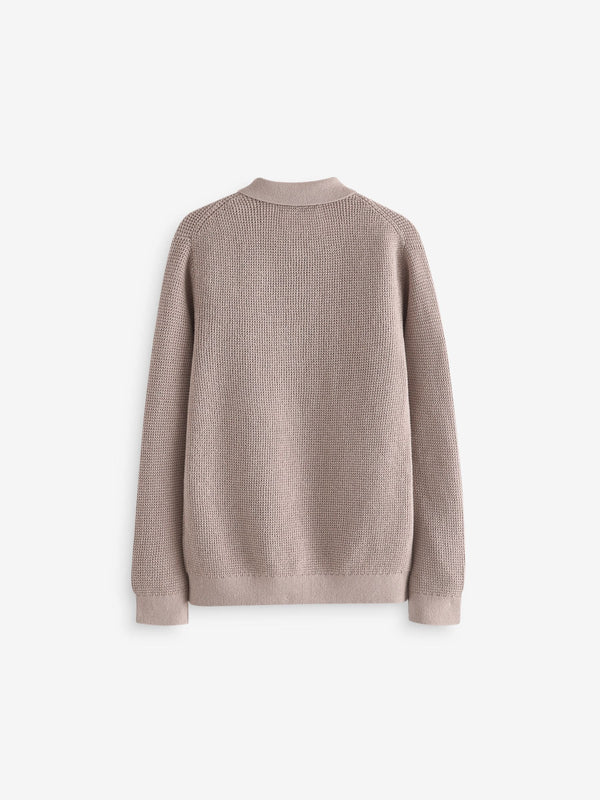 Natural Long Sleeve Textured Polo Shirt (3-16yrs)