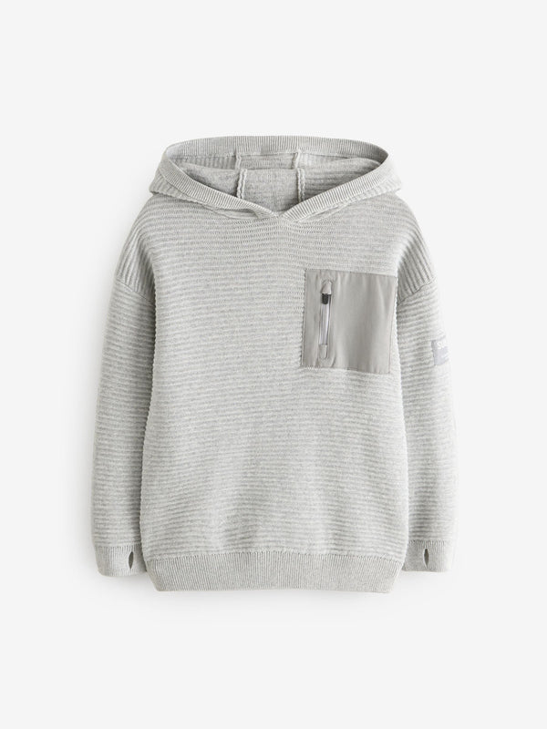 Grey 100% Cotton Utility Knitted Hoodie (3-16yrs)