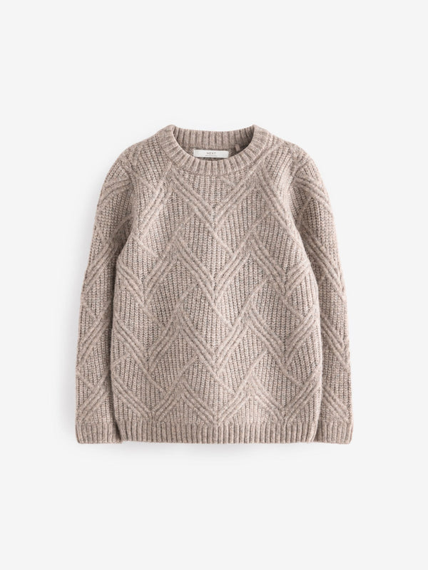 Neutral Textured Knitted Crew Neck Jumper (3-16yrs)