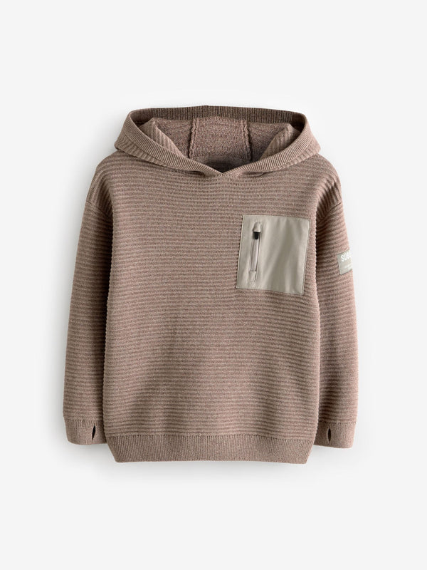 Taupe Brown 100% Cotton Utility Knitted Hoodie (3-16yrs)