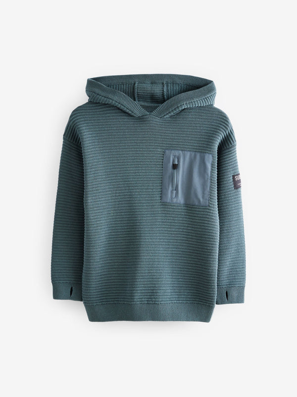 Blue 100% Cotton Utility Knitted Hoodie (3-16yrs)