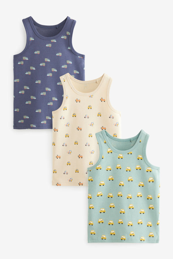 Neutral Cars Printed Vests 3 Pack (1.5-8yrs)