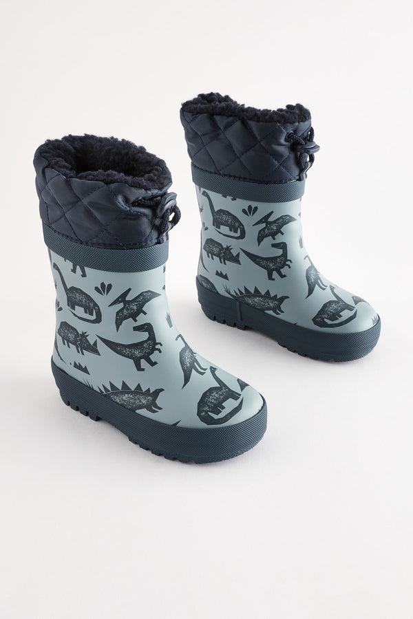 Blue Dinosaur Thermal Thinsulate™ Lined Cuff Wellies